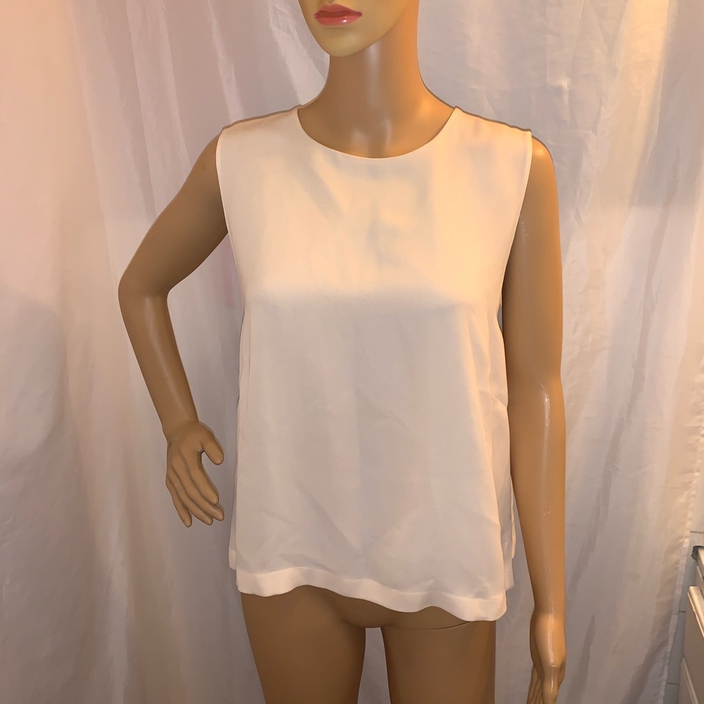CHANEL size 44 cream silk shell blouse - Picture 10 of 11